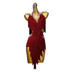 kzytamz Damen Quaste lateinisches Tanzkleid Frauen Ballsaal Kleid exy Hoher Schlitz Rückenfrei Quaste Strass Schmaler Tanzrock Professionelles Wettkampfkostüm (L,Red) von kzytamz