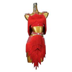 kzytamz Quaste Latin Trainingskleider Rückenfreies Cha Cha Modern Für Frauen Tanzkleid Foxtrott Walzer Performance Kostüme (S,Red) von kzytamz
