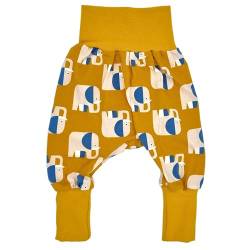 la.nunu Hose für Kinder - Elefanten Senfgelb 50-56 - Kinderhose aus Baumwolle - Handarbeit - Baby Jungen Mädchen Pumphose Jogginghose Haremshose Mitwachshose von la.nunu