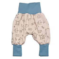 la.nunu Hose für Kinder - Waldfreunde Blau 74-80 - Kinderhose aus Baumwolle - Handarbeit - Baby Jungen Mädchen Pumphose Jogginghose Haremshose Mitwachshose von la.nunu