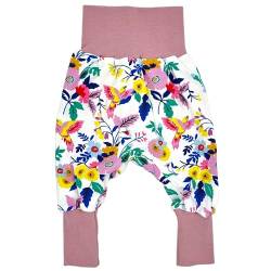 la.nunu Hose für Mädchen - Bunte Blumen und Vögel 74-80 - Kinderhose aus Baumwolle - Handarbeit - Baby Kinder Pumphose Jogger Jogginghose Haremshose Mitwachshose von la.nunu