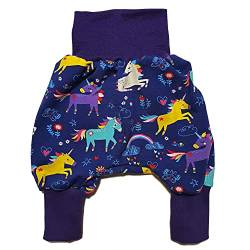 la.nunu Hose für Mädchen - Einhörner Bunt 50-56 - Kinderhose aus Baumwolle - Handarbeit - Baby Kinder Pumphose Jogger Jogginghose Haremshose Mitwachshose von la.nunu