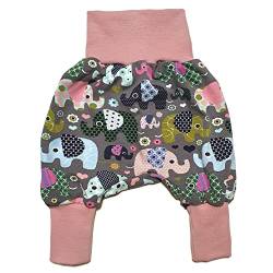 la.nunu Hose für Mädchen - Elefanten Rosa 50-56 - Kinderhose aus Baumwolle - Handarbeit - Baby Kinder Pumphose Jogger Jogginghose Haremshose Mitwachshose von la.nunu