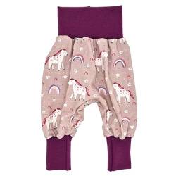 la.nunu Hose für Mädchen - Kleine Pferde Altrosa 62-68 - Kinderhose aus Baumwolle - Handarbeit - Baby Kinder Pumphose Jogger Jogginghose Haremshose Mitwachshose von la.nunu