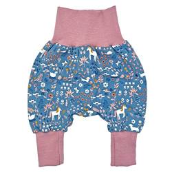 la.nunu Hose für Mädchen - Tierwiese Rosa 110-122 - Kinderhose aus Baumwolle - Handarbeit - Baby Kinder Pumphose Jogger Jogginghose Haremshose Mitwachshose von la.nunu