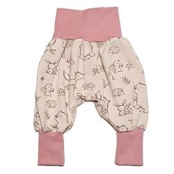 la.nunu Hose für Mädchen - Waldfreunde Rosa 50-56 - Kinderhose aus Baumwolle - Handarbeit - Baby Kinder Pumphose Jogger Jogginghose Haremshose Mitwachshose von la.nunu