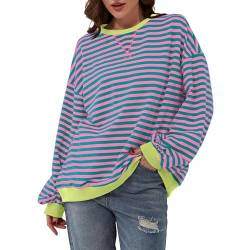 laamei Sweatshirt Damen Gestreift Oversized Rundhals Langarmshirt Striped Color Block Long Sleeve Lässig Lose Oberteile Y2k Casual Pullover Top von laamei