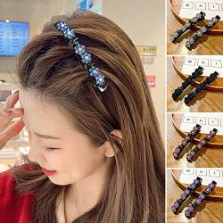Glitzernde Kristallsteine, geflochtene Haarspangen, Pony-Clip, glänzende Strass-Blumen-Dekoration, doppellagige Haarnadel, Haarschmuck für Frauen, Blau von lamphle