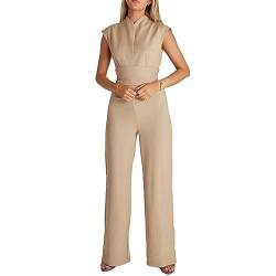 lamphle High Waist Jumpsuit Professional V-Neck Sleeveless Jumpsuit with High Waist Belt for Office Ladies Perfect Summer Workwear V-Neck Sleeveless Jumpsuit, khaki, M von lamphle