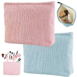 2 Stück Cord Stoff Kleine Kosmetiktasche, Kosmetiktasche Damen Reise, Kosmetiktasche Damen Klein, Rosa Kulturbeutel Für Kosmetik, Geeignet Zum Reisen Und Tragen Beim Camping (Rosa, Blau) von lankai