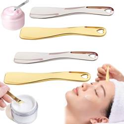 4 Stück Kosmetische Spachtel Scoops, Kleine Metall Spatel Kosmetik, Gesichtsmaske Spatel Löffel, für Gesichtskosmetik Gesichtscreme Lotionen Feuchtigkeitscreme Mischen Proben (Silber und Gold) von lankai