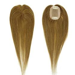 Larafona Damen Topper Extensions Echthaar Seide Base Haarteile Toupet Clip In Human Hair Extensions 6x9cm 25cm Haar Hellbraun 6# von larafona
