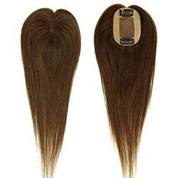Larafona Damen Topper Extensions Echthaar Silk Base Haarteile Toupet Clip In Human Hair Extensions 6x9cm 15cm Haar Mittel Braun 4# von larafona