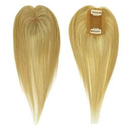 Larafona Damen Topper Extensions Echthaar Silk Base Haarteile Toupet Clip In Human Hair Extensions 6x9cm 35cm Haar Honigblond 27# von larafona