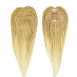 Larafona Damen Topper Extensions Echthaar Silk Base Haarteile Toupet Clip In Human Hair Extensions 6x9cm 45cm Haar P12/613# von larafona