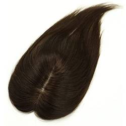 Larafona Echthaar Topper Seide Basis Damen Toupee Clip in Hair Extensions für Dünnes Haar Haarausfall Topper 6x12cm 30cm Lang Dunkelbraun 2# von larafona