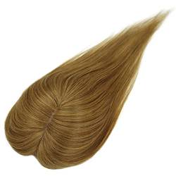 Larafona Echthaar Topper Seide Basis Damen Toupee Clip in Hair Extensions für Dünnes Haar Haarausfall Topper 6x12cm 30cm Lang Hellbraun 6# von larafona