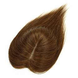 Larafona Echthaar Topper Seide Basis Damen Toupee Clip in Hair Extensions für Dünnes Haar Haarausfall Topper 6x12cm 30cm Lang Mittel braun 4# von larafona