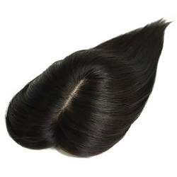 Larafona Echthaar Topper Seide Basis Damen Toupee Clip in Hair Extensions für Dünnes Haar Haarausfall Topper 6x12cm 30cm Lang Natürliches Schwarz von larafona