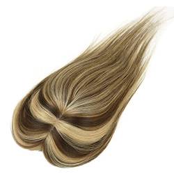 Larafona Echthaar Topper Seide Basis Damen Toupee Clip in Hair Extensions für Dünnes Haar Haarausfall Topper 6x12cm 30cm Lang P4/27# von larafona