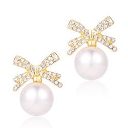 1 Paar Perlenohrringe, Elegant Perlen Tropfen Ohrringe Strass Schleifenohrstecker Zierlich Schleifenohrringe Mode Perlen-Statement-Ohrringe Schmuckgeschenke für Frauen Mädchen von lasuroa