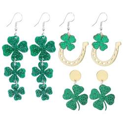 3 Paar St. Patricks Day Ohrringe für Damen, Grün Kleeblatt-Ohrring Glücksbringer Kleeblatt-Ohrhänger St. Patricks Day-Accessoires für Frauen und Mädchen von lasuroa