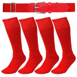 lasuroa 2 Paar Baseball-Socken und Gürtel, 35x20cm Rote Softball-Socken Elastischer Taillengürtel Verstellbare Baseball-Softball-Socken und Gürtel-Kombi-Set für Jungen und Mädchen von lasuroa