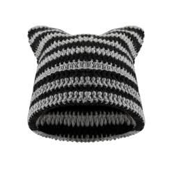 lasuroa Katzenohren Hat, Y2K Strickmütze Katzenohren Niedliche Gehäkelte Fuchsohren Mütze Accessoire für Die Meisten Frauen Mädchen im Winter von lasuroa
