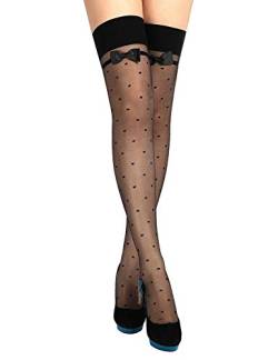 lau-fashion Damen Nylon Strapse Strümpfe Punkte Schleifchen Halterlose Overknees Schwarz S/M/L von lau-fashion