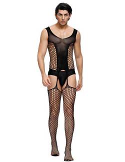 lau-fashion Herren Loch Strapse Catsuit Transparenz Reizwäsche Body Stocking Nylon S/M/L von lau-fashion