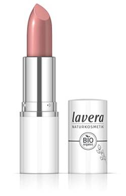 lavera Cream Glow Lipstick -Retro Rose 02 - Intensive Farbe - Glänzendes Finish - Bis zu 6 Stunden Halt - vegan - Naturkosmetik (1x 18 g) von lavera