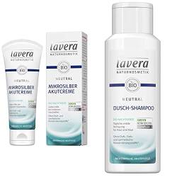 lavera Neutral Akutcreme mit Mikrosilber - 75ml & Neutral Dusch-Shampoo - 2 in 1 Shampoo & Duschgel mit Bio-Nachtkerze - für Haut & Haar - Seifenfreie milde Rezeptur - Neurodermitis(1 x 200 ml) von lavera
