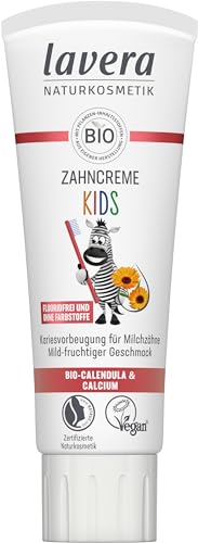 lavera Zahncreme Kids FLUORIDFREI - ohne Farbstoffe - schützt Milchzähne - mild-fruchtig - Bio Calendula & Calcium - Vegan - 75 ml von lavera