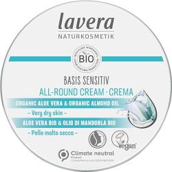 lavera basis sensitiv Allround Creme - Naturkosmetik - vegan - Bio Aloe Vera & Bio Mandelöl - zertifiziert - 150 ml, weiß von lavera