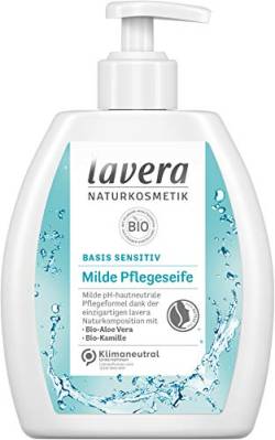lavera basis sensitiv milde Pflegeseife – Flüssigseife mit Bio-Aloe Vera & Bio-Kamille - verträglich ohne die Hände auszutrocknen - pH-hautneutral - Naturkosmetik - vegan - Bio (6 x 250 ml) von lavera