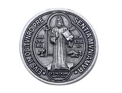 lazzaro italy PIN Heiliger Benedikt Schutz medaille - Handgefertigtes Juwel Versilbertes Metall - Durchmesser 1,5 cm von lazzaro italy