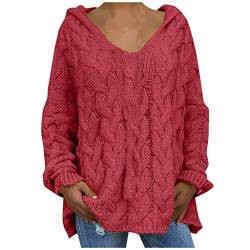 Oversize Sweater Damen Strickpullover Frauen Sexy Pullover Kapuze Langarm Shirt V-Ausschnitt Casual T-Shirt von lbert