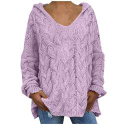Oversize Sweater Damen Strickpullover Frauen Sexy Pullover Kapuze Langarm Shirt V-Ausschnitt Casual T-Shirt von lbert
