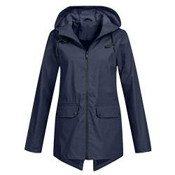 lbert Damen Regenmantel Outdoor Winddicht Regenjacken Oversize Lang Jacken Leichte Windbreaker Übergangsjacke Wasserdichter Fahrradjacke mit Kapuze von lbert