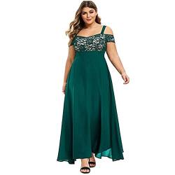 lbert Große Größen Abendkleid Damen Schulterfrei Spitzenkleid Elegant Kurzarm Cocktailkleid High Waist Ballkleider Cocktailkleider Mollige Maxikleid Chiffon Knöchellang Kleid von lbert