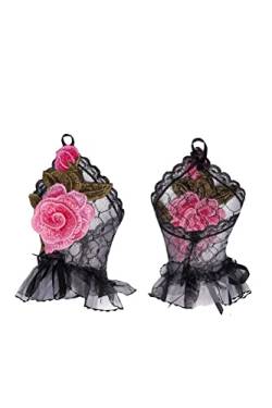 Spitzenhandschuhe mit Blumenstickerei Fingerlose Handschuhe Damen, Schwarz; Pink von le CABARET LINGERIE