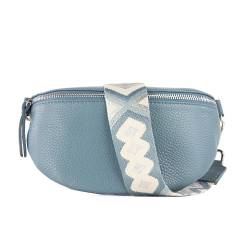 lePelou Leder Bauchtasche für Damen mit Wechselgurt, Festival Tasche, Frauen Bauchtasche mit breitem Schultergurt, Kleine Umhängetasche, Crossbody Tasche, Geschenk für Damen (Blau 3, M) von lePelou