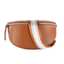 lePelou Leder Bauchtasche für Damen mit Wechselgurt, Festival Tasche, Frauen Bauchtasche mit breitem Schultergurt, Kleine Umhängetasche, Crossbody Tasche, Geschenk für Damen (Cognac 3, M) von lePelou