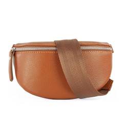 lePelou Leder Bauchtasche für Damen mit Wechselgurt, Festival Tasche, Frauen Bauchtasche mit breitem Schultergurt, Kleine Umhängetasche, Crossbody Tasche, Geschenk für Damen (Cognac 6, L) von lePelou