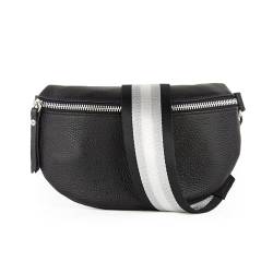 lePelou Leder Bauchtasche für Damen mit Wechselgurt, Festival Tasche, Frauen Bauchtasche mit breitem Schultergurt, Kleine Umhängetasche, Crossbody Tasche, Geschenk für Damen (Schwarz 4, S) von lePelou