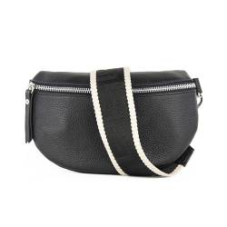 lePelou Leder Bauchtasche für Damen mit Wechselgurt, Festival Tasche, Frauen Bauchtasche mit breitem Schultergurt, Kleine Umhängetasche, Crossbody Tasche, Geschenk für Damen (Schwarz 5, L) von lePelou