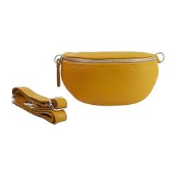 lePelou Leder Bauchtasche für Damen mit Wechselgurt, Festival Tasche, Frauen Bauchtasche mit breitem Schultergurt, Kleine Umhängetasche, Crossbody Tasche, Geschenk für Damen (Senfgelb, S) von lePelou