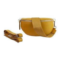 lePelou Leder Bauchtasche für Damen mit Wechselgurt, Festival Tasche, Frauen Bauchtasche mit breitem Schultergurt, Kleine Umhängetasche, Crossbody Tasche, Geschenk für Damen (Senfgelb 1, M) von lePelou