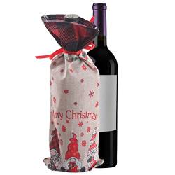 Weinflasche für Weihnachten, Leinen, Geschenktüten, Weinbeutel, Weinflaschendekoration, Brudolph-Stil, Wein-Geschenktüten, Weihnachts-Windflaschenabdeckung, Ärmeltasche für Weihnachtsfeier, Geschirr, von lear-au