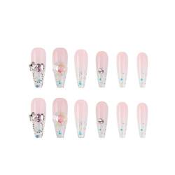 Rosa künstliche Nägel mit Strass-Dekor, charmant, angenehm zu tragen, Maniküre-Nägel für professionelle Nagelkunst-Salon-Versorgung von lefeindgdi